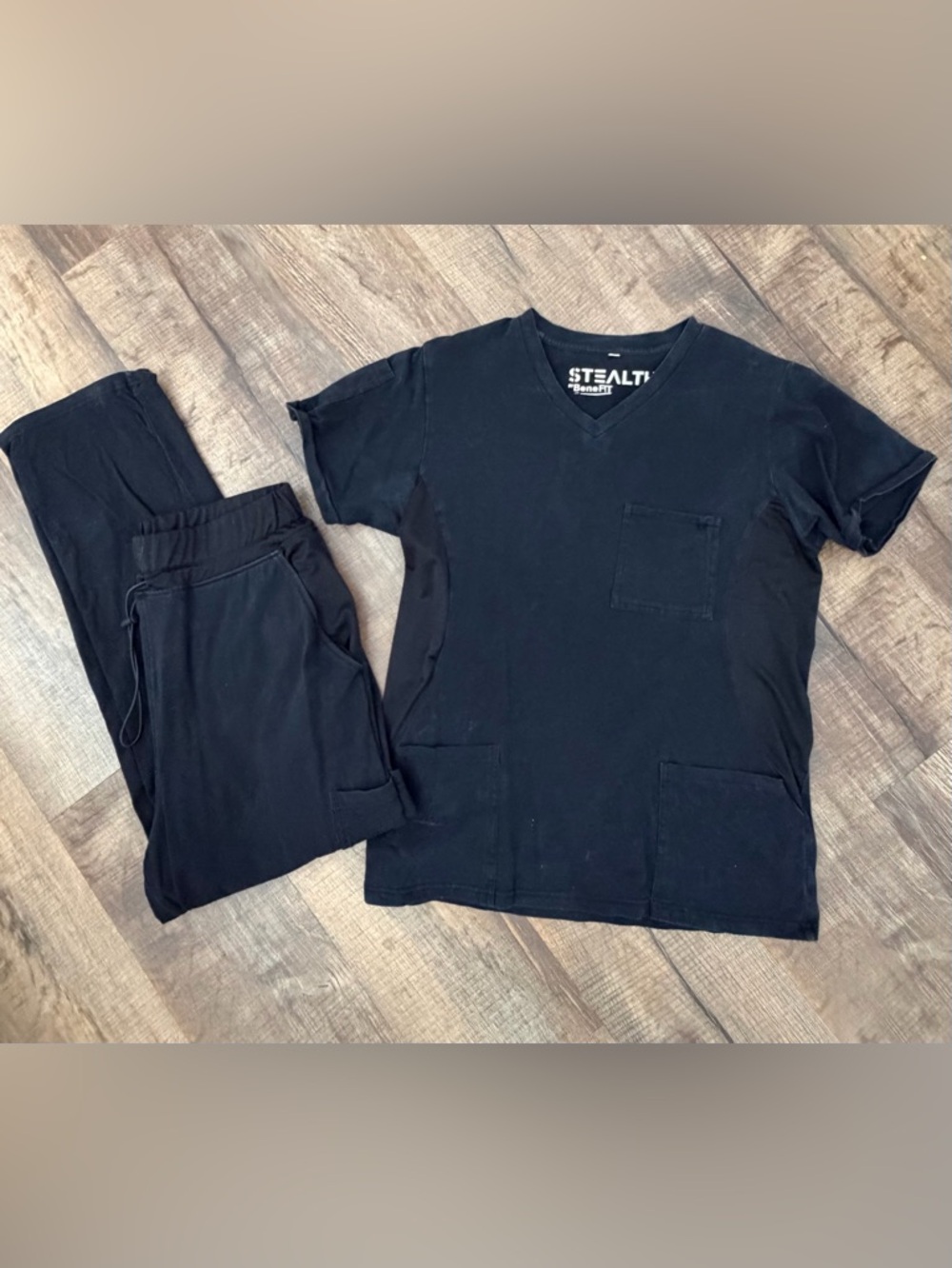 STEALTH by BeneFIT Black V-Neck Scrub Set
